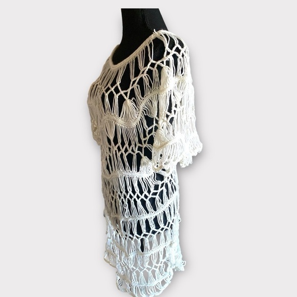 Crochet Beach Cover-Up Ivory Women’s 100% Acrylic Size Large BALLETCORE - Picture 4 of 11
